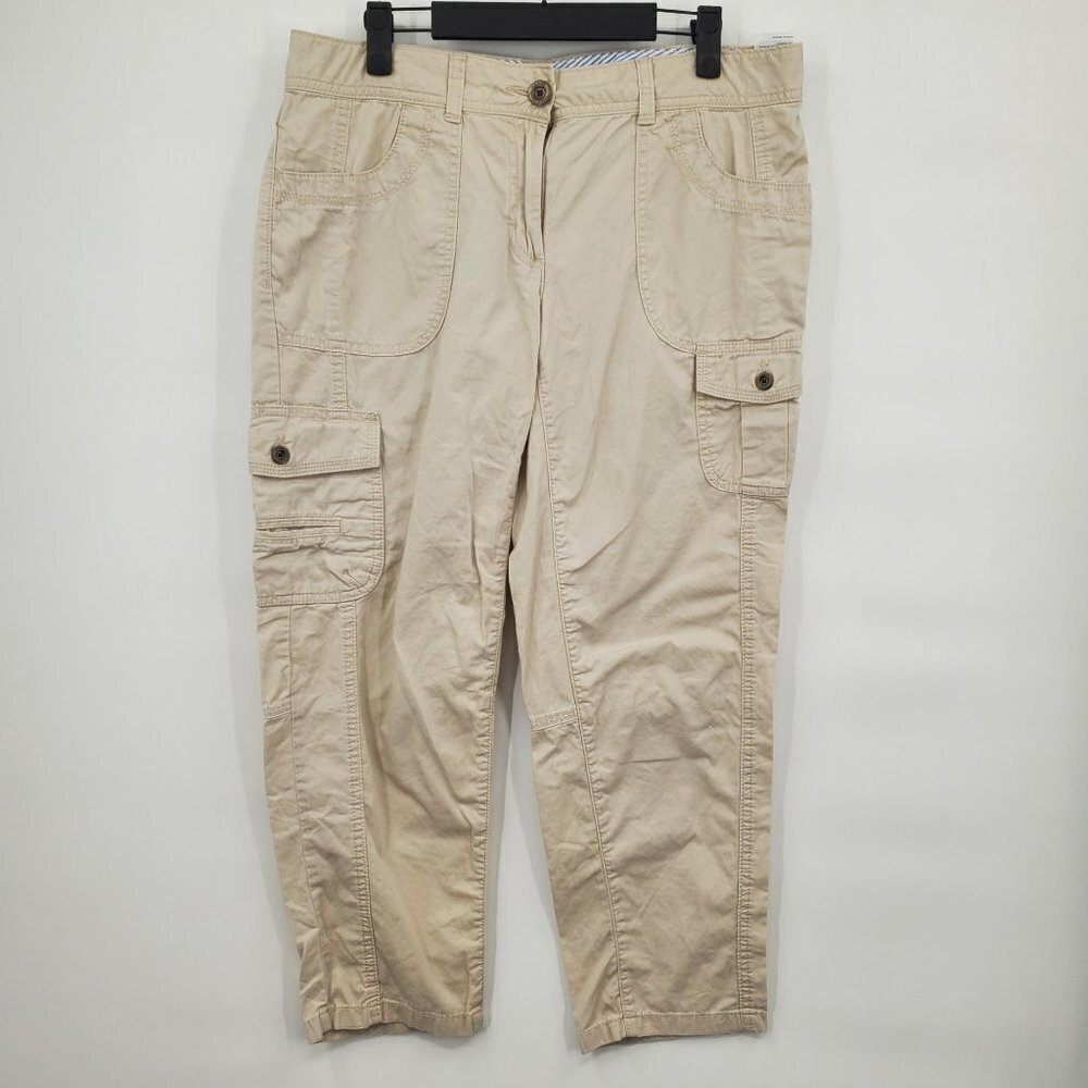 Tommy Hilfiger Cargo Pants Cotton Mid-rise Solid Cropped Capri 8 Womens Cream
